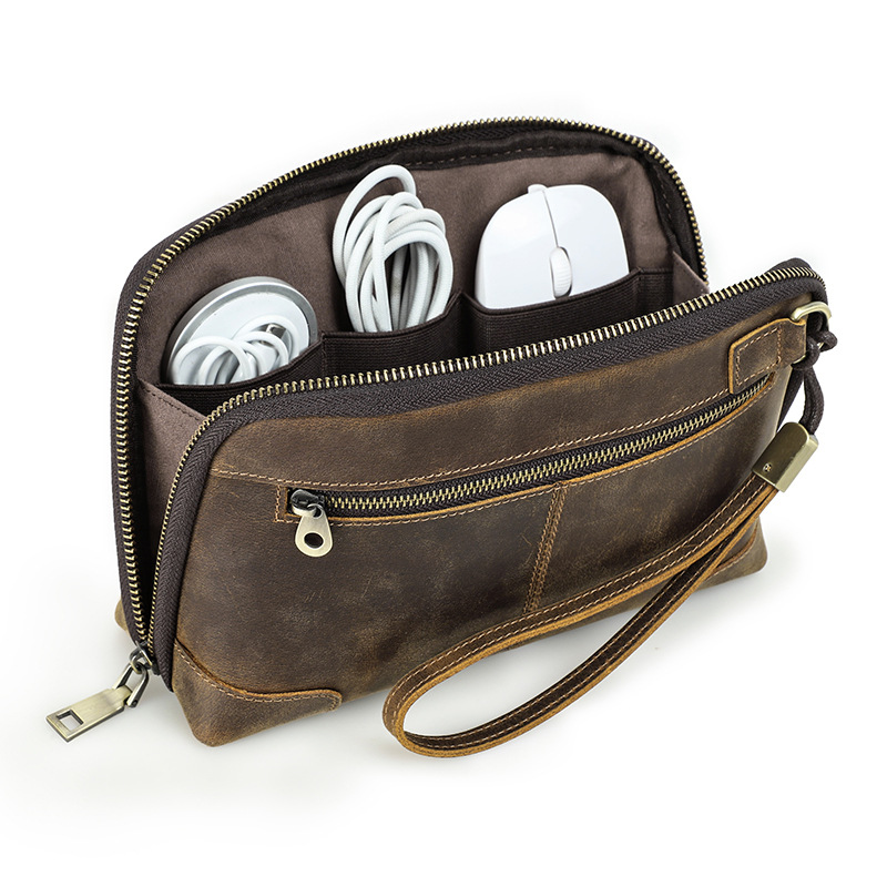 Office Tech Bag - Genuine Leather Tech Pouch Multi-compartment Electronic