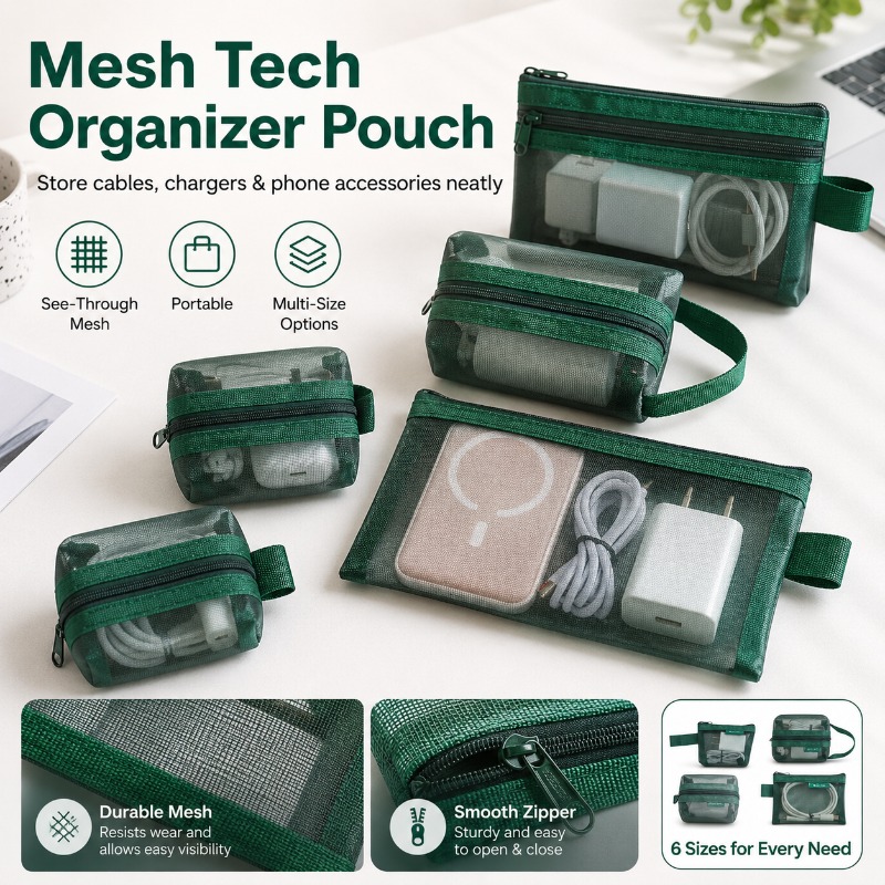6PCS Mesh Tech Organizer Pouch – Office Tech Bag Bewertung und Preis