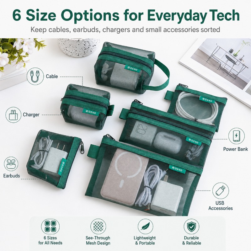 6PCS Mesh Tech Organizer Pouch – Office Tech Bag Bewertung und Preis